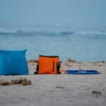 Camping gear set on peaceful Marsa Alam beach in Egypt, perfect for seaside relaxation.
